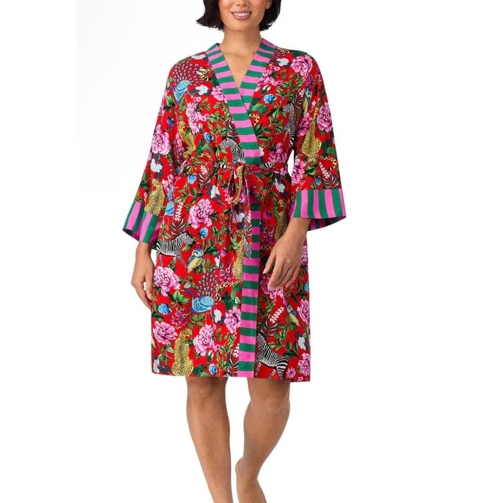 Room Service Medium Floral Animal Print Robe Womens Red
